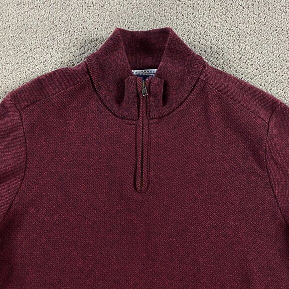 Robert Graham Sweater Men's Medium Pullover 1/4 Zip Burgundy Red Knit Cotton - Picture 3 of 11
